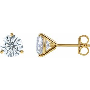 14K Yellow Gold Round 7Mm Si1-Si2, G-H 2 1/2 Ctw Lab-Grown Diamond 3-Prong Friction Back Stud Earrings