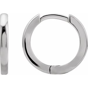 14K Yellow Or White Or Rose Gold Or Sterling Silver Or Platinum Pair Hinged Polished Hoop Earrings, Length 12.5 Mm, Thickness 1.65 Mm