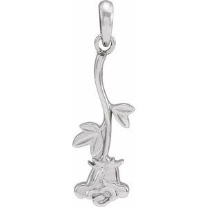 Sterling Silver 22.36 X 6.73 Mm Polished Rose Pendant With Stem