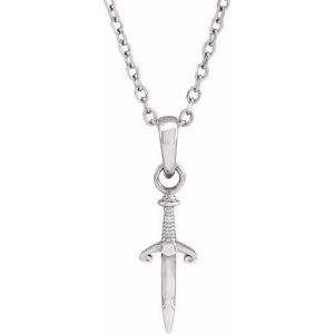Sterling Silver 16.78 X 4.56 Mm 16-18 In Polished Dagger Necklace
