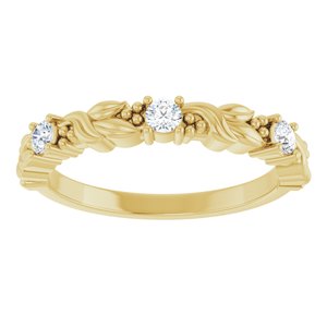 14K Yellow Gold Round 2.5 Mm Polished 1/5 Ctw Natural Diamond Sculptural Anniversary Band Size 7