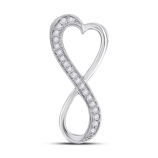Sterling Silver Womens Round Diamond Vertical Infinity Heart Pendant 1/10 Cttw, Length: 0.9 In, Width: 0.44 In