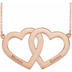 14K Rose Gold Polished Engravable Double Heart 18" Necklace
