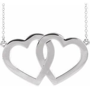 14K White Gold 18 In Polished Engravable Double Heart Necklace
