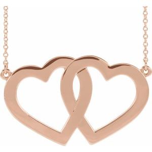 14K Rose Gold Polished Engravable Double Heart 18" Necklace