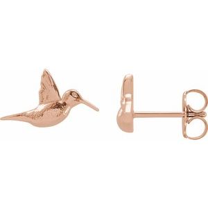 14K Rose Gold 9.45 X 8.79 Mm Pair Friction Backs Included Polished Humming Bird Earrings