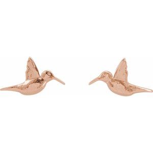 14K Rose Gold 9.45 X 8.79 Mm Pair Friction Backs Included Polished Humming Bird Earrings
