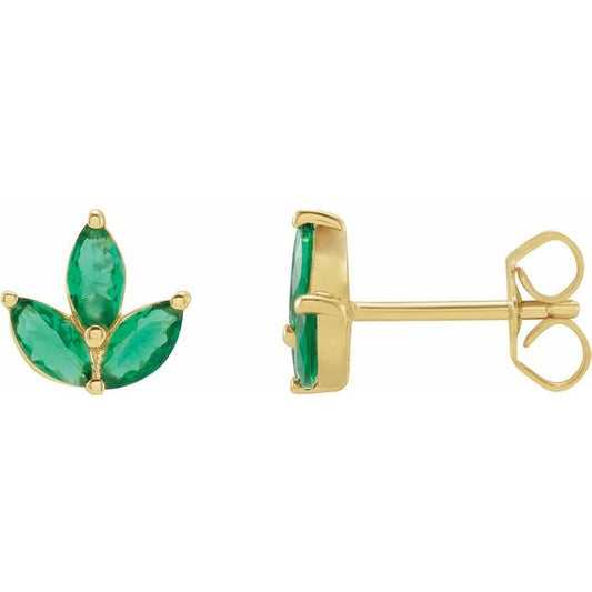 14K Yellow Gold Marquise 5 X 2.5 Mm Friction Back Polished Natural Emerald Earrings