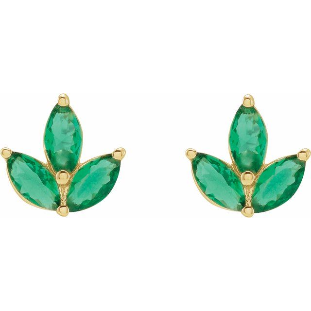 14K Yellow Gold Marquise 5 X 2.5 Mm Friction Back Polished Natural Emerald Earrings