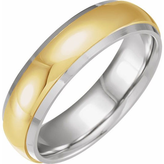 14K Yellow/White Or White/Yellow Or Rose/White Gold Polished Half Round Diamond Edge Inlay Band