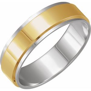 14K White/Yellow Or Yellow/White Or Rose/White Or White/Rose Gold Polished Flat Diamond Edge Inlay Band