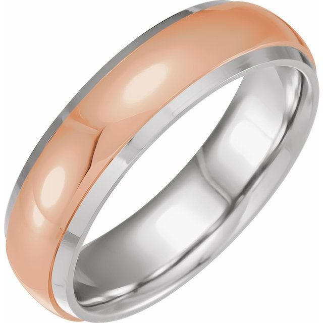 14K Yellow/White Or White/Yellow Or Rose/White Gold Polished Half Round Diamond Edge Inlay Band