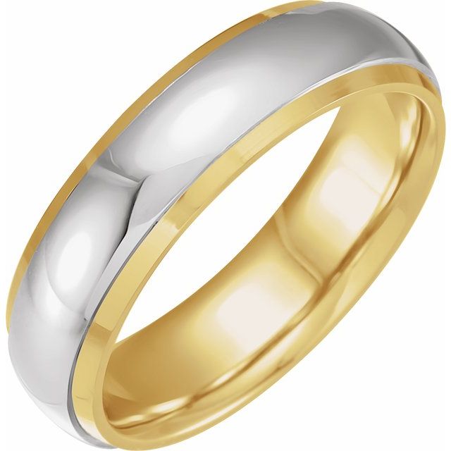 14K Yellow/White Or White/Yellow Or Rose/White Gold Polished Half Round Diamond Edge Inlay Band