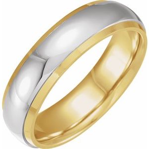 14K Yellow/White Gold 8 Mm Polished Half Round Diamond Edge Inlay Band Size 11.5