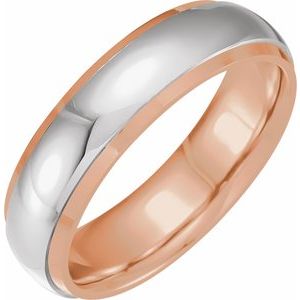 14K Rose/White Gold 6 Mm Polished Half Round Diamond Edge Inlay Band Size 8.5