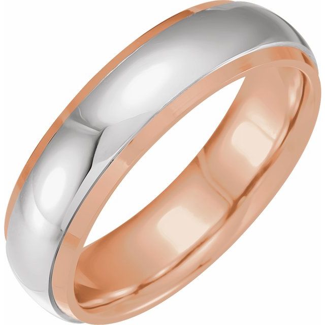14K Yellow/White Or White/Yellow Or Rose/White Gold Polished Half Round Diamond Edge Inlay Band