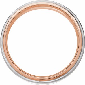 14K Rose/White Gold 6 Mm Polished Half Round Diamond Edge Inlay Band Size 9.5