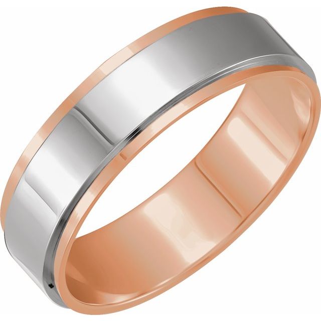 14K Yellow/White Or White/Rose Gold Polished Flat Diamond Edge Inlay Band