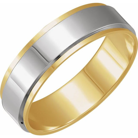 14K Yellow/White Or White/Rose Gold Polished Flat Diamond Edge Inlay Band