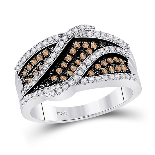 10K White Gold Womens Round Brown Diamond Fashion Ring 3/4 Cttw, Womens Size: 5-10