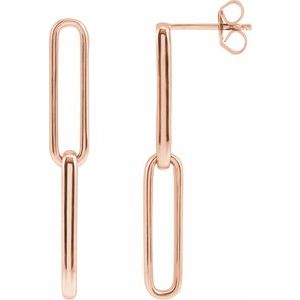 14K Rose Gold 33.85 X 4.95 Mm Pair Friction Back Included Polished Paperclip-Style Earrings
