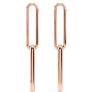 14K Rose Gold 33.85 X 4.95 Mm Pair Friction Back Included Polished Paperclip-Style Earrings