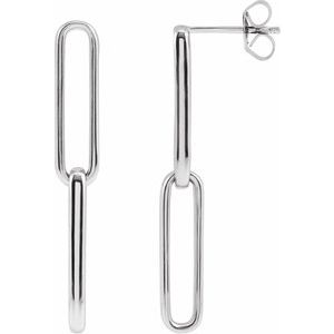 14K White Gold 33.85 X 4.95 Mm Pair Friction Back Included Polished Paperclip-Style Earrings