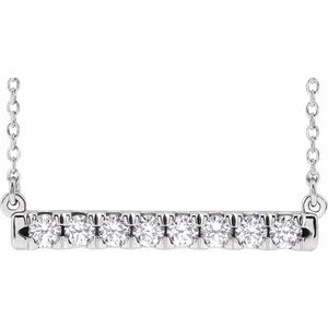 14K White Gold Round 2.5Mm G-H I1 French-Set Bar Necklace, Length: 18 In