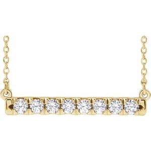 14K Yellow Gold Round 2.5Mm G-H I1 French-Set Bar Necklace, Length: 18 In