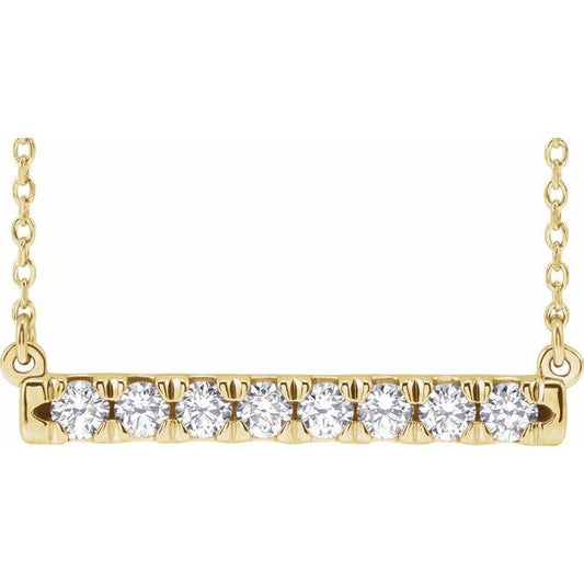 14K Yellow Gold Round 2.5Mm Vs, F+ 16-18 In Polished French-Set Bar Necklace