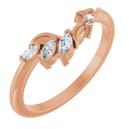 14K Rose Or Yellow Or White Gold Polished 1/8 Ctw Natural Diamond Asymmetrical Contour Band, Size 7