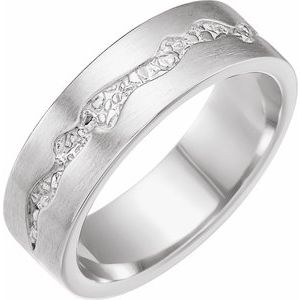 14K White Gold 6 Mm Polished Mens Nugget Patterned Band Size 8.5
