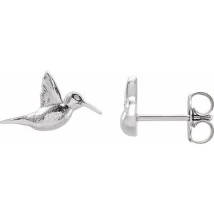 Sterling Silver 9.45 X 8.79 Mm Pair Friction Backs Included Polished Humming Bird Earrings