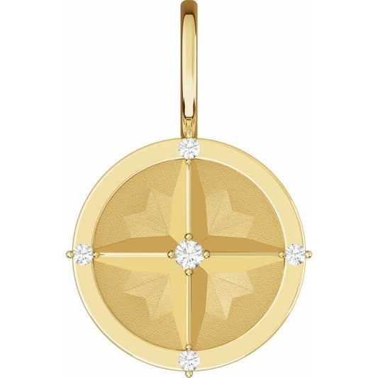 14K Yellow Gold Round  1.5Mm   I1, G-H Polished .03 Ctw Natural Diamond Compass Charm/Pendant
