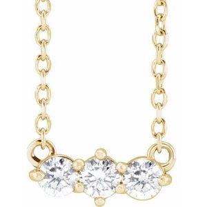 14K Yellow Gold Round 2.5Mm G-H I1 1/5 Ctw Natural Diamond Three-Stone Necklace, Length: 18 In