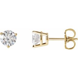 14K Yellow Gold Round 5Mm Si1-Si2, Gh 1 Ctw Lab-Grown Diamond 3-Prong Friction Back Earrings