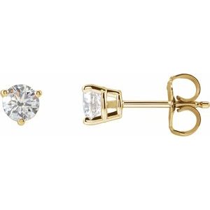 14K Yellow Gold Round 4Mm I1, G-H 1/2 Ctw Natural Diamond 3-Prong Friction Back Earrings