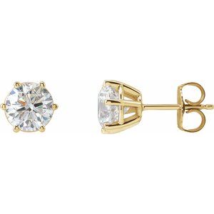 14K Yellow Gold Round 6.3Mm Si1-Si2, Gh 2 Ctw Lab-Grown Diamond 6-Prong Wire Basket Friction Back Earrings