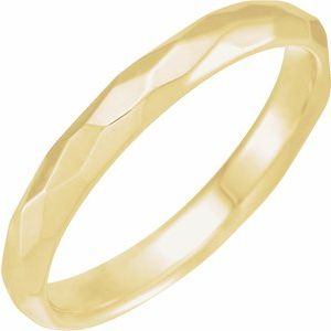 14K Yellow Gold 3 Mm Polished Textured Patterned Wedding Band Size 7