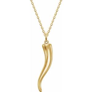 14K Yellow Gold 20.7 X 4.8 Mm 16-18 In Polished Italian Horn Necklace