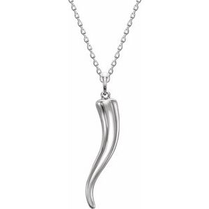 Sterling Silver 30.7 X 7 Mm 16-18 In Polished Italian Horn Necklace