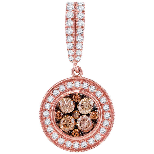 14K Rose Gold Womens Round Brown Diamond Cluster Pendant 1 Cttw