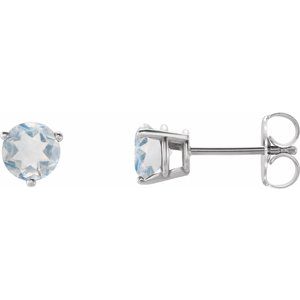 Sterling Silver Round Shape 3 Mm Natural Blue Sheen Moonstone 3-Prong Earrings