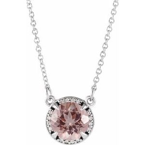 14K White Gold Round 6Mm G-H I1 Natural Morganite And .04 Ctw Natural Diamond Necklace, Length: 16 In
