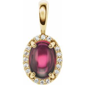 14K Yellow Gold Oval 6 X 4Mm G-H I1 Natural Garnet And .04 Ctw Natural Diamond Halo-Style Pendant