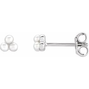 14K White Gold Pearl 2 Mm Freshwater Pearl Earrings
