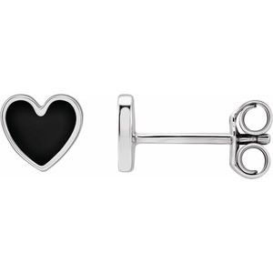 Sterling Silver 5.88 Mm Black Enamel Friction Back Heart Stud Earrings