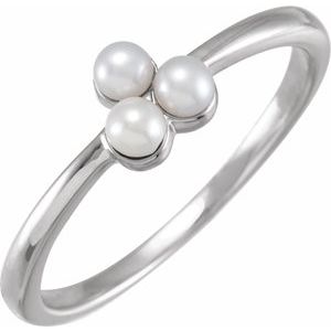 14K White Gold Cultured White Freshwater Pearl Pearl 3 Mm Polished Cultured White Freshwater Pearl Cluster Ring Size 7