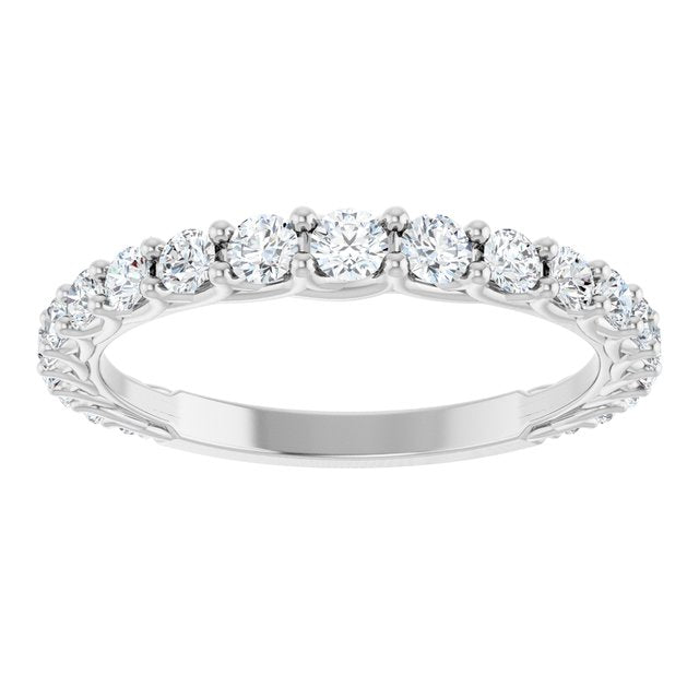 14K White Or White Gold Round Si2-Si3, G-H Polished Natural Diamond Matching Band, Size 7