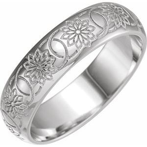14K White Gold 5 Mm Polished Half Round Patterned Band Size 7